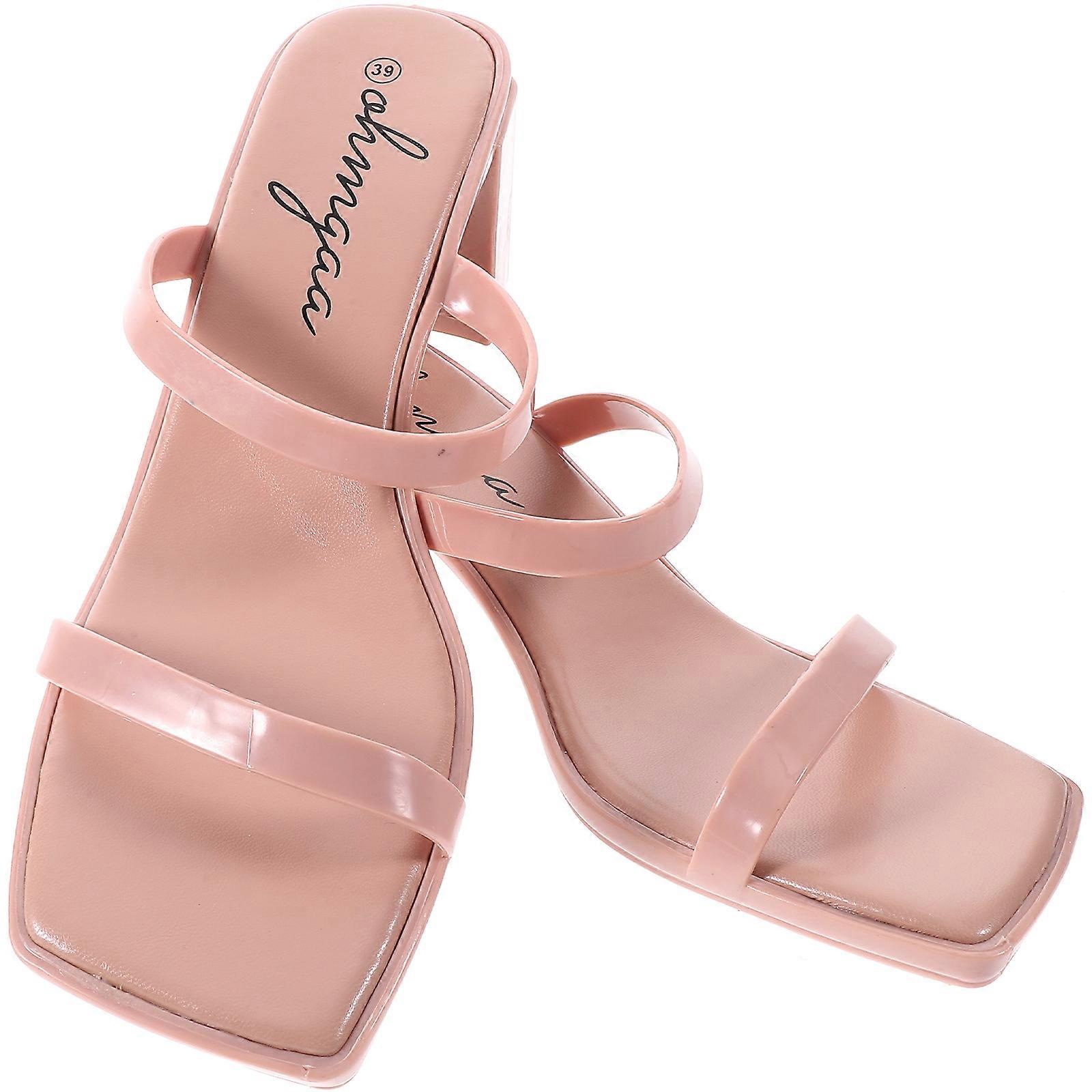 Women's Fashion Sandals with Chunky Heels and NoSlide Rubber for Comfortable Summer Wear in Watermelon Red