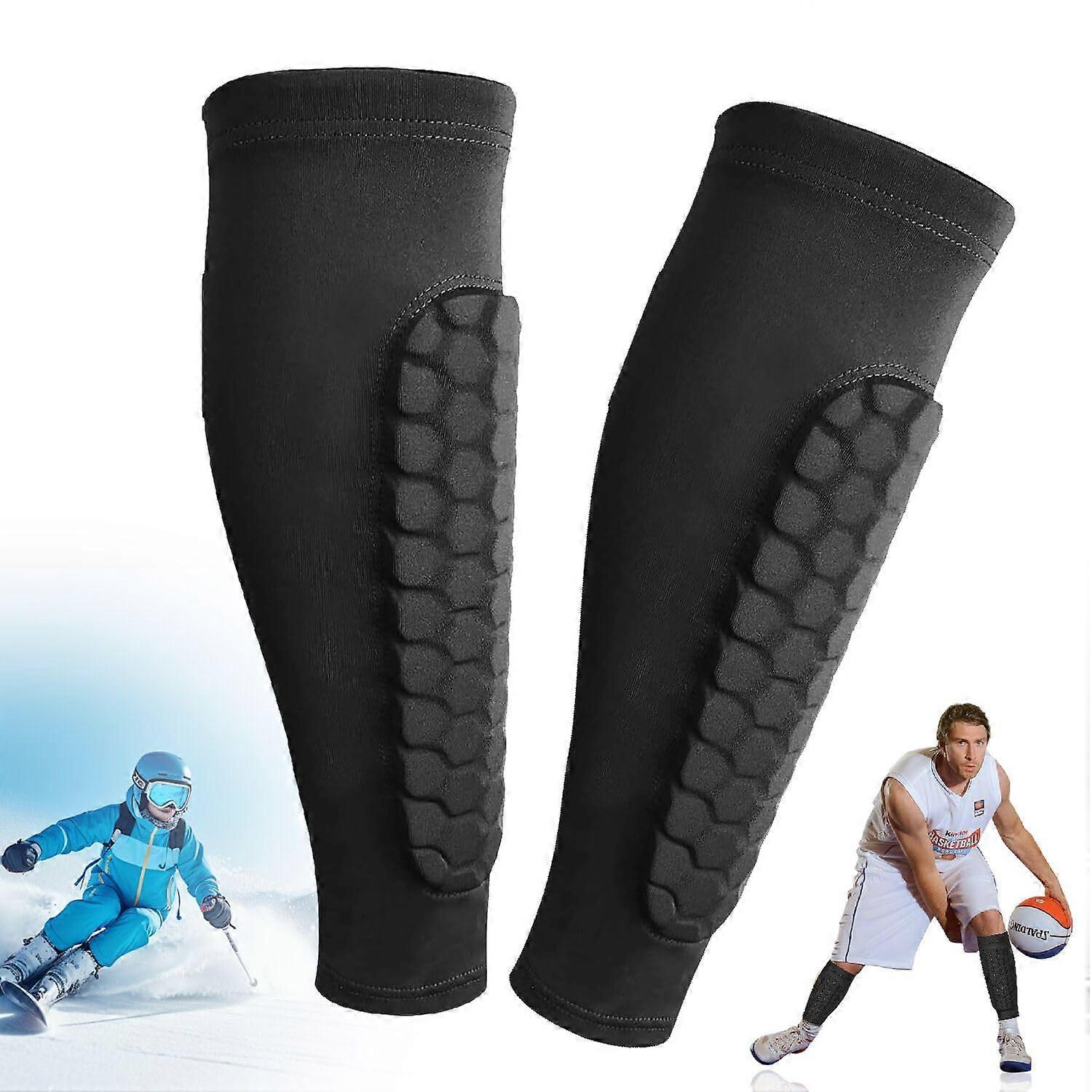 Black Honeycomb Shin Guards Compression Support for Sports, Lightweight, Adjustable Size, Breathable Material