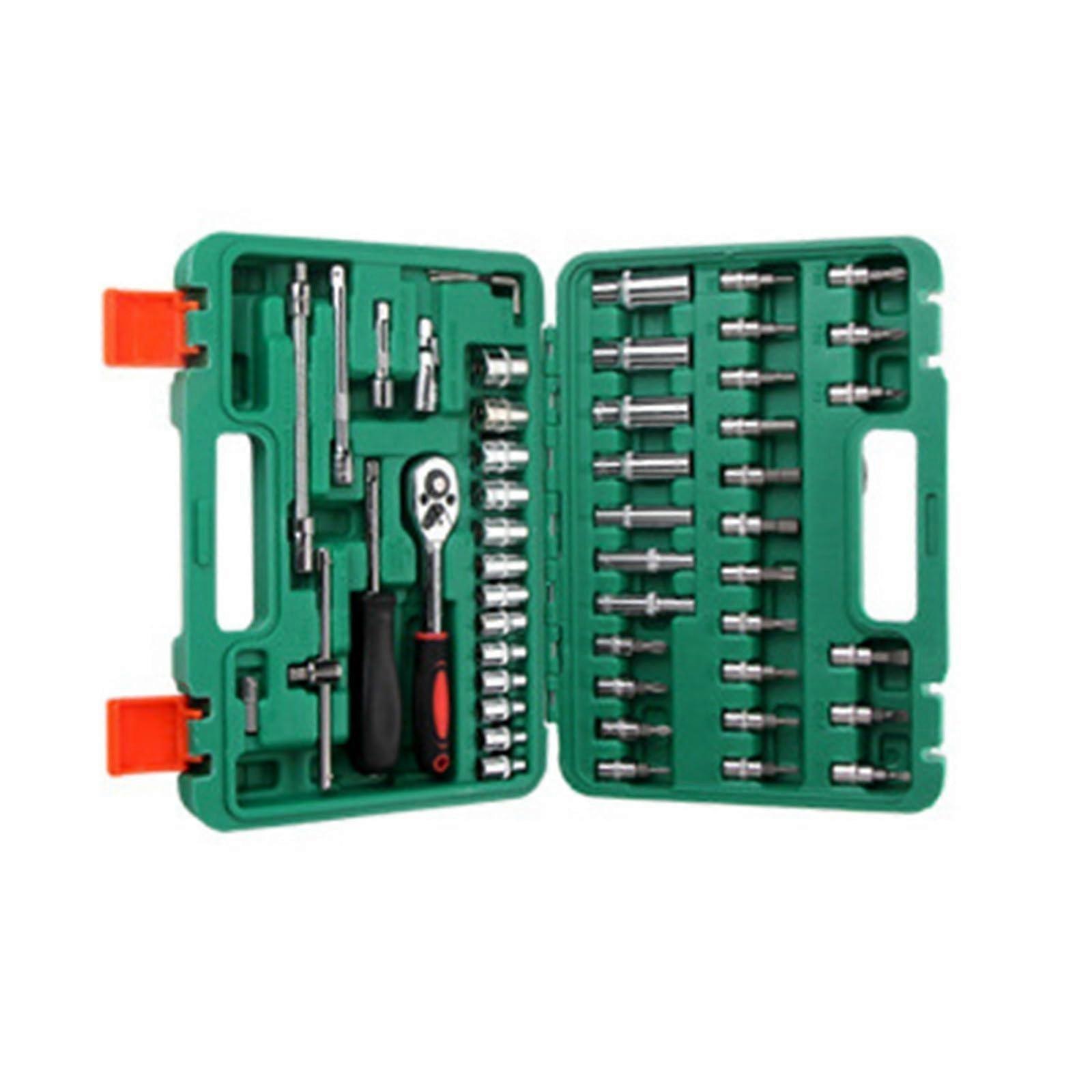 1/4 'drive socket ratchet wrench set 53 accessories for auto mechanics home improvement and equipment maintenance task green Ref: 9022