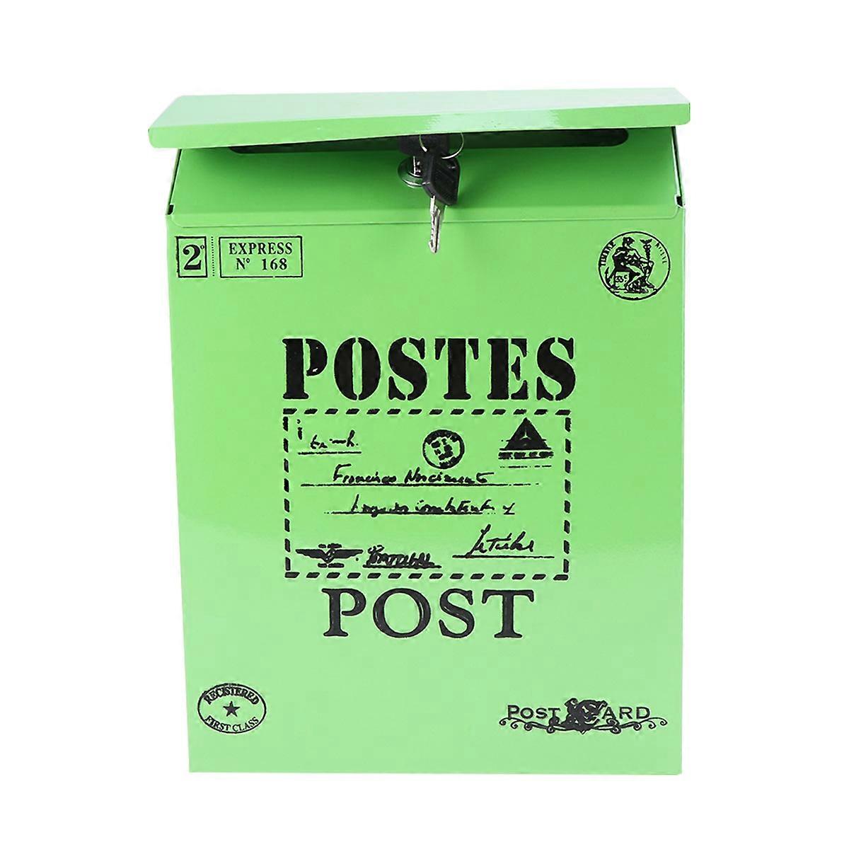 Hanging Wall Mailbox Lockable Mailbox Wall Mounted Green Color Vintage Style 1Set