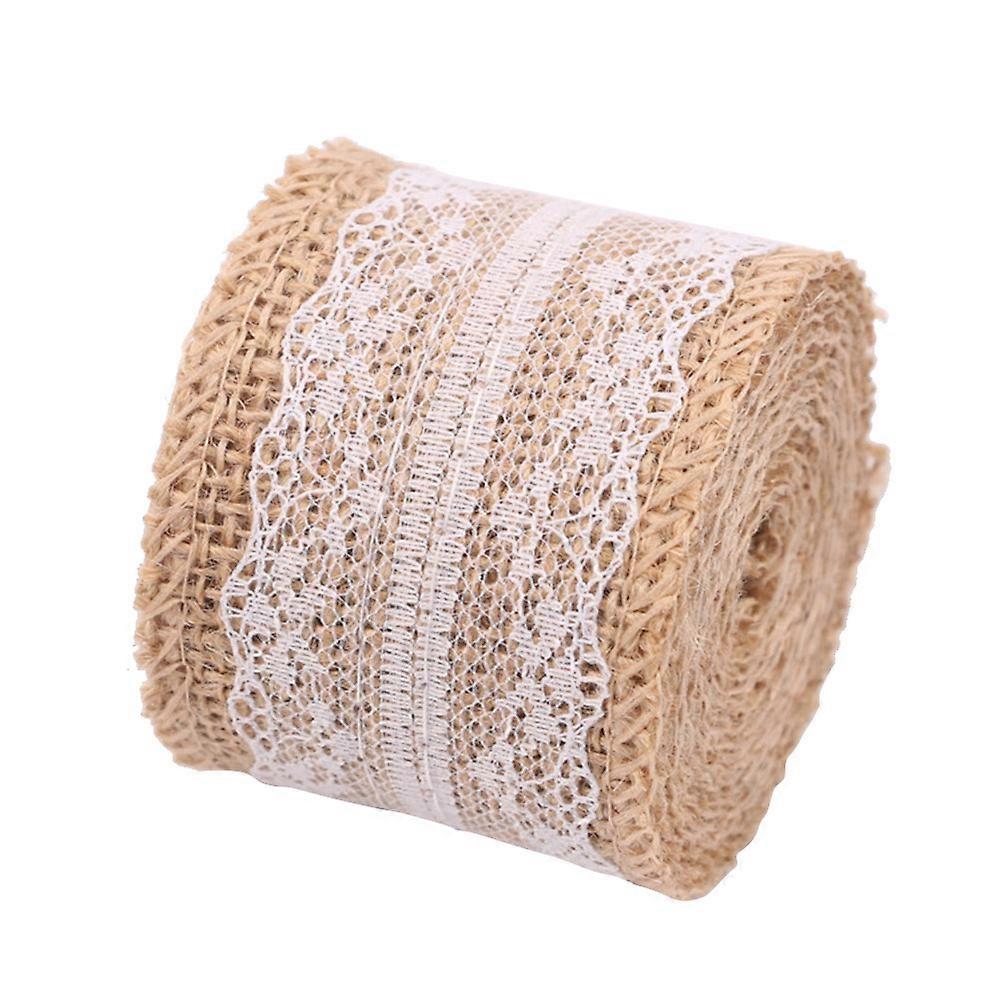 Burlap Ribbon Roll Decorative Burlap Fabric Ribbons Jute with Lace for DIY Crafts Rustic Style 200x5cm 1Pack