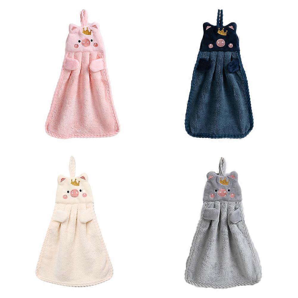 Assorted Color Hand Towels with Pig Embroidery Design for Home Use Made of Synthetic Material 4pcs