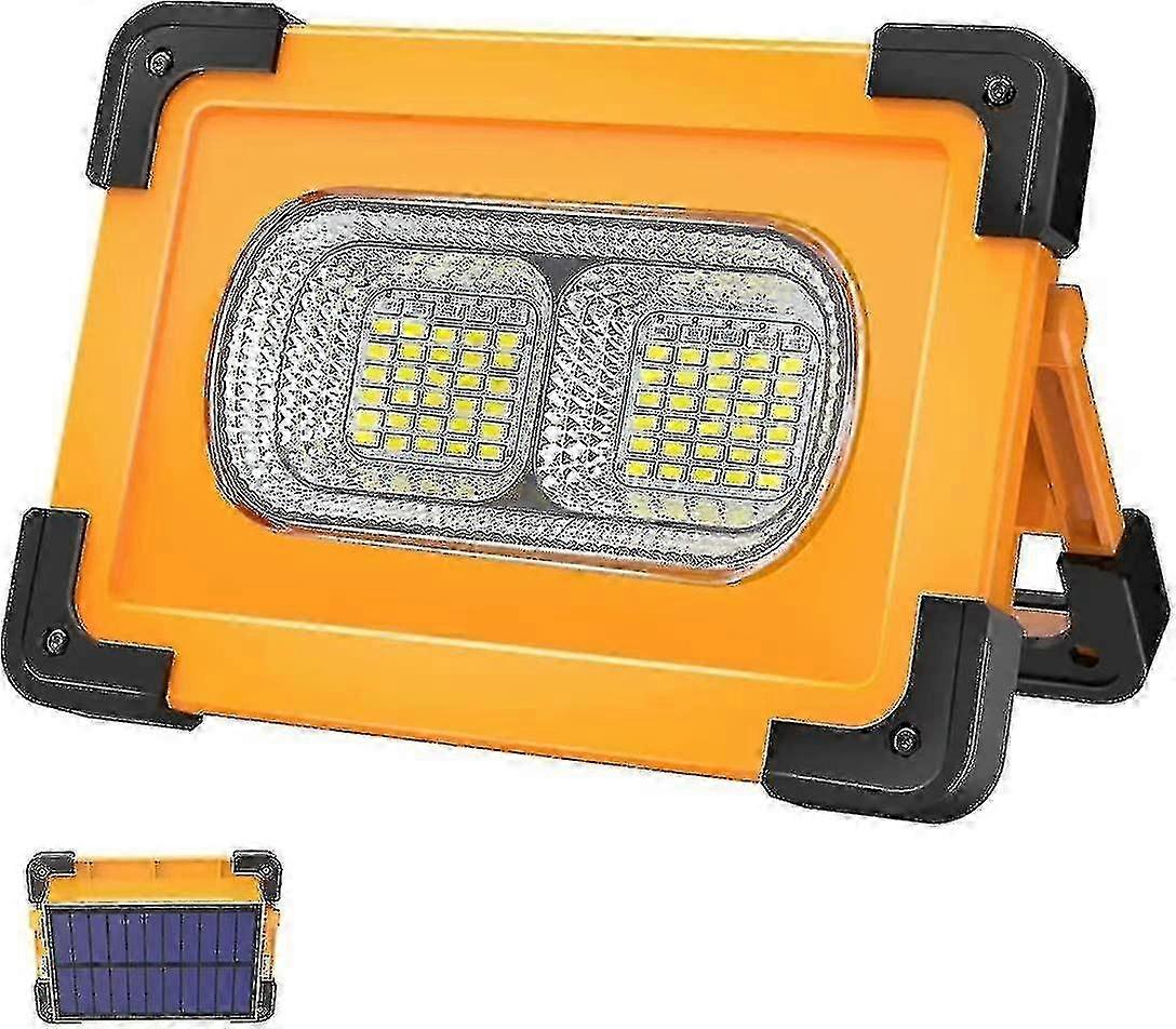 Portable Rechargeable LED Floodlight with Solar Panel, 4 Modes Bright Work Light for Camping and DIY