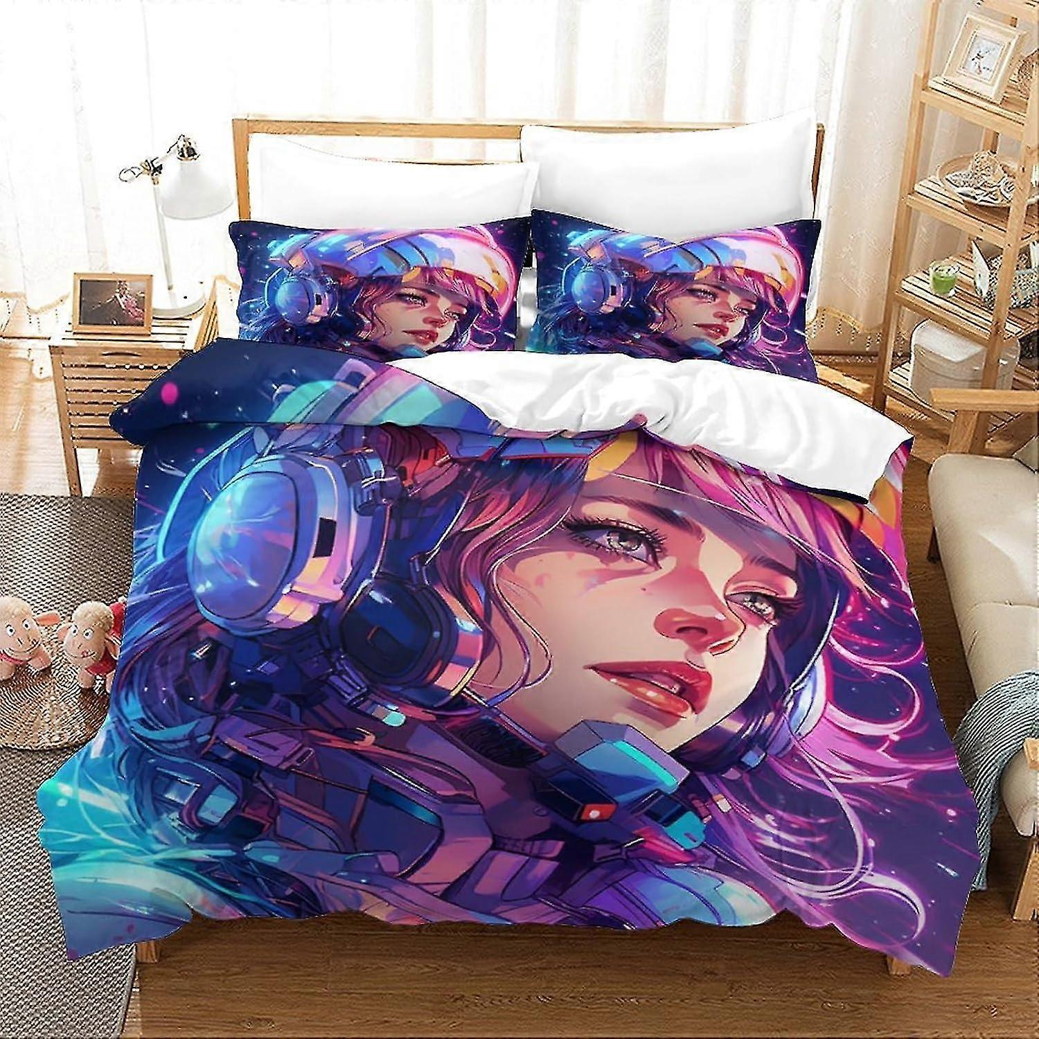 Outer Space Printed Bedding Duvet Cover Set Ultra Soft Microfiber for Kids Teens Adults Double