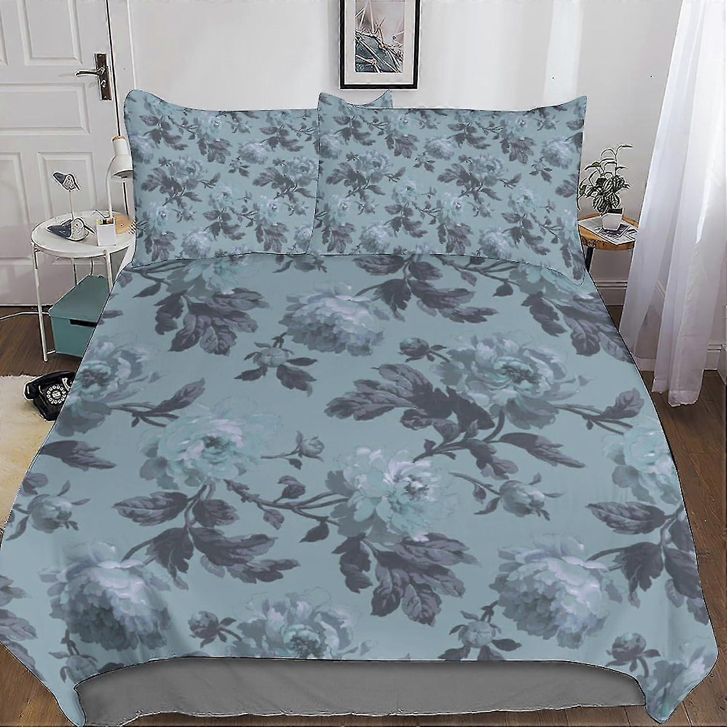 Conjunto de Capa 3D com Listras Xadrez para Crianças Meninos Adolescentes, Conjunto de 3 Peças com Estampa Floral Edredom e Fronhas