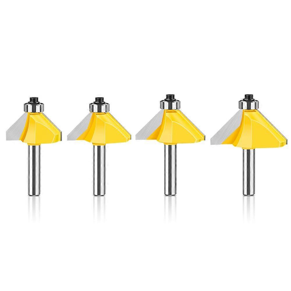 8 Mm Shank 45 Degree Angle Chamfer Cutter Set, 4 Pieces, Working Lengths 5/8" to 1" for Precision Woodworking