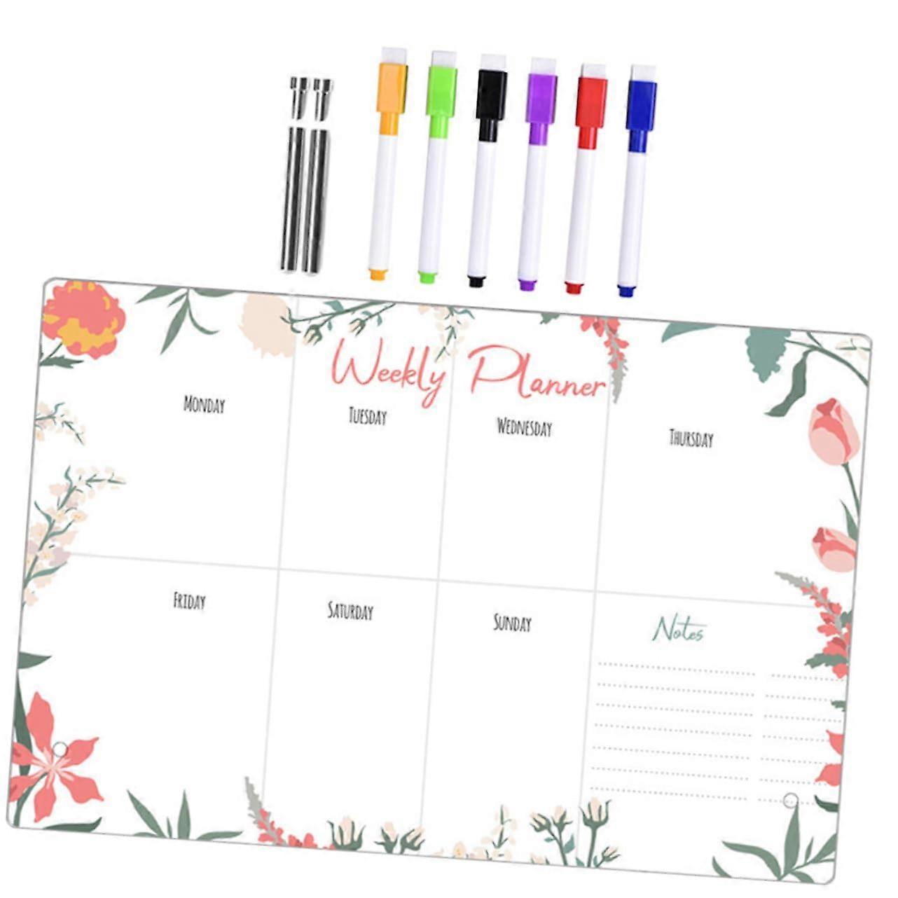 1 Piece Acrylic Memo Note Board with Pen Transparent Writing Board for Messages DIY Floral Border for Home School and Office