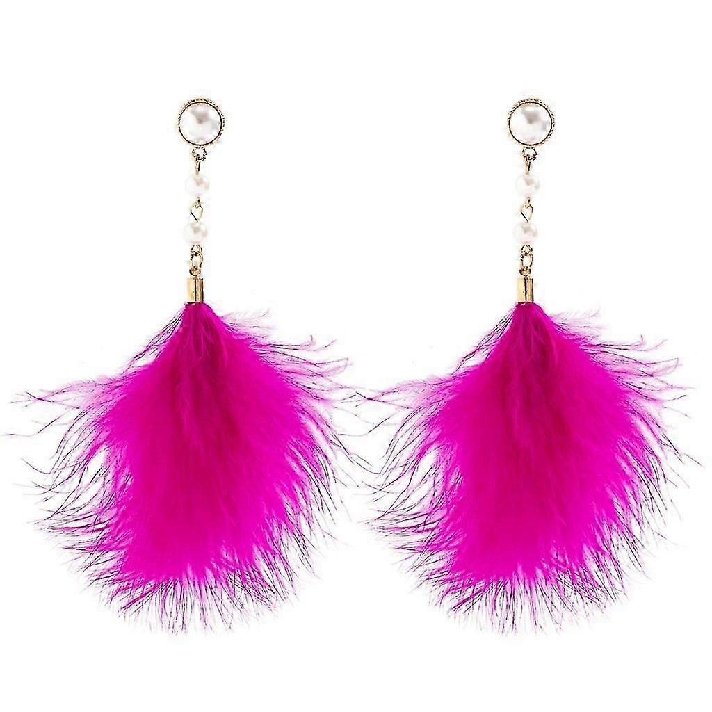 Neujahrs-Federohrringe Imitationsperle Quaste Langtemperament Ohrringe
