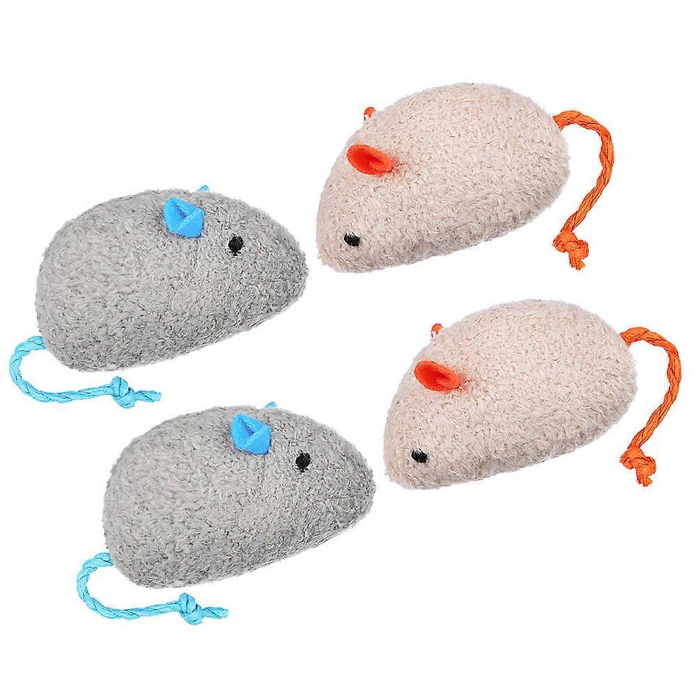 4pcs Plush Cat Mice Indoor Interactive Chew Toys for Kittens – Durable Soft Gray & Beige Mice for Playtime and Teeth Cleaning