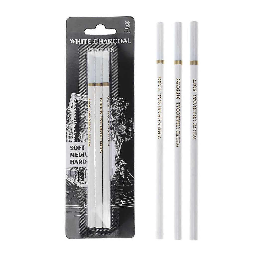 3piece white charcoal pencil set, white charcoal pencils for artists, beginners, drawing, sketching, blending