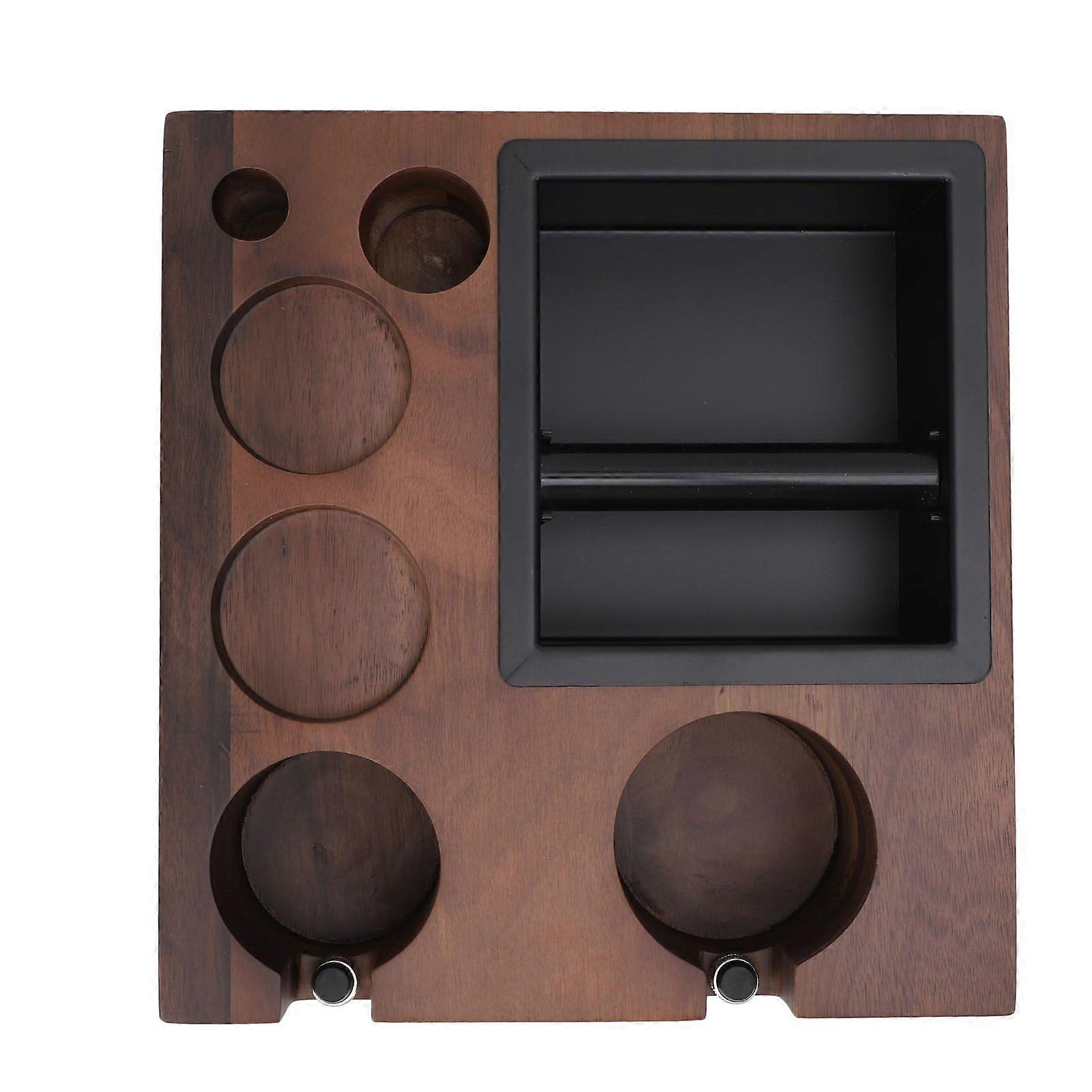 Hölzerne Kaffee-Stopfstation mit Tamper Distributer Organizer Doppelsiebträgerhalter Edelstahl Knock Box YMHC