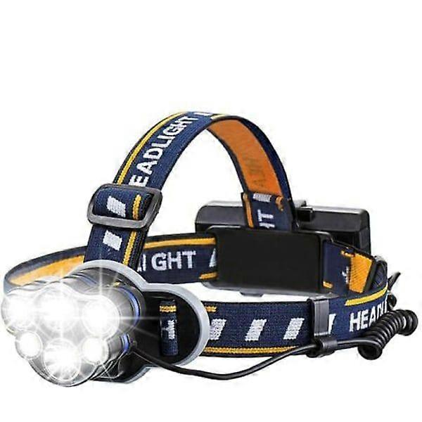 Super bright headlamp with rechargeable LED light, 6 LED lights, 8 light modes with USB cable