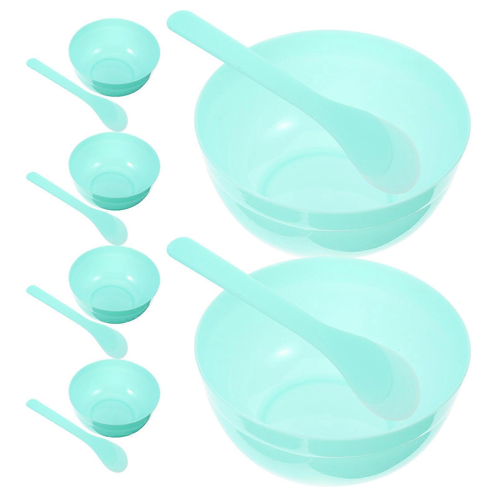 5 Pcs Green Clay Mixing Bowls and Spoons Set for Storage Washable Reusable Lightweight PP