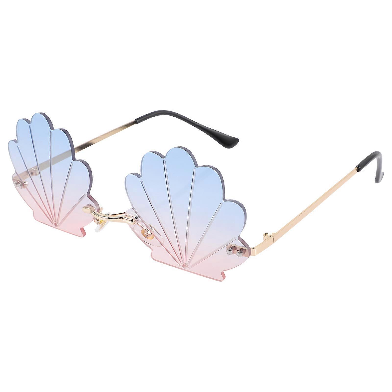 Rimless Seashell Sunglasses with Gold Frame – Lightweight Durable Fun Eyewear for Adults & Teens – Perfect for Beach & Festival Parties