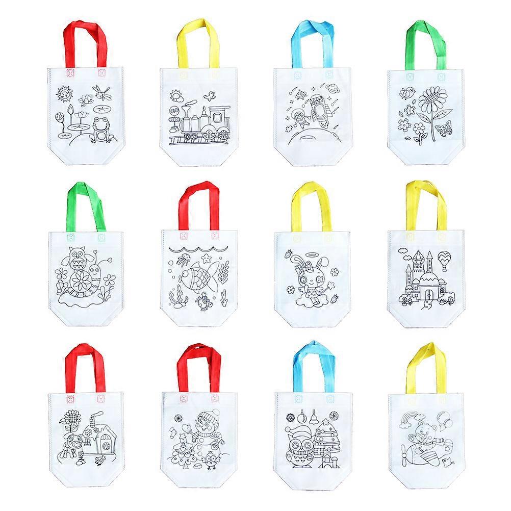 12pcs Foldable Nonwoven DIY Colouring Bags, Multi Pattern Reusable Storage Pouches for Art Craft Activities at Home & Kindergarten