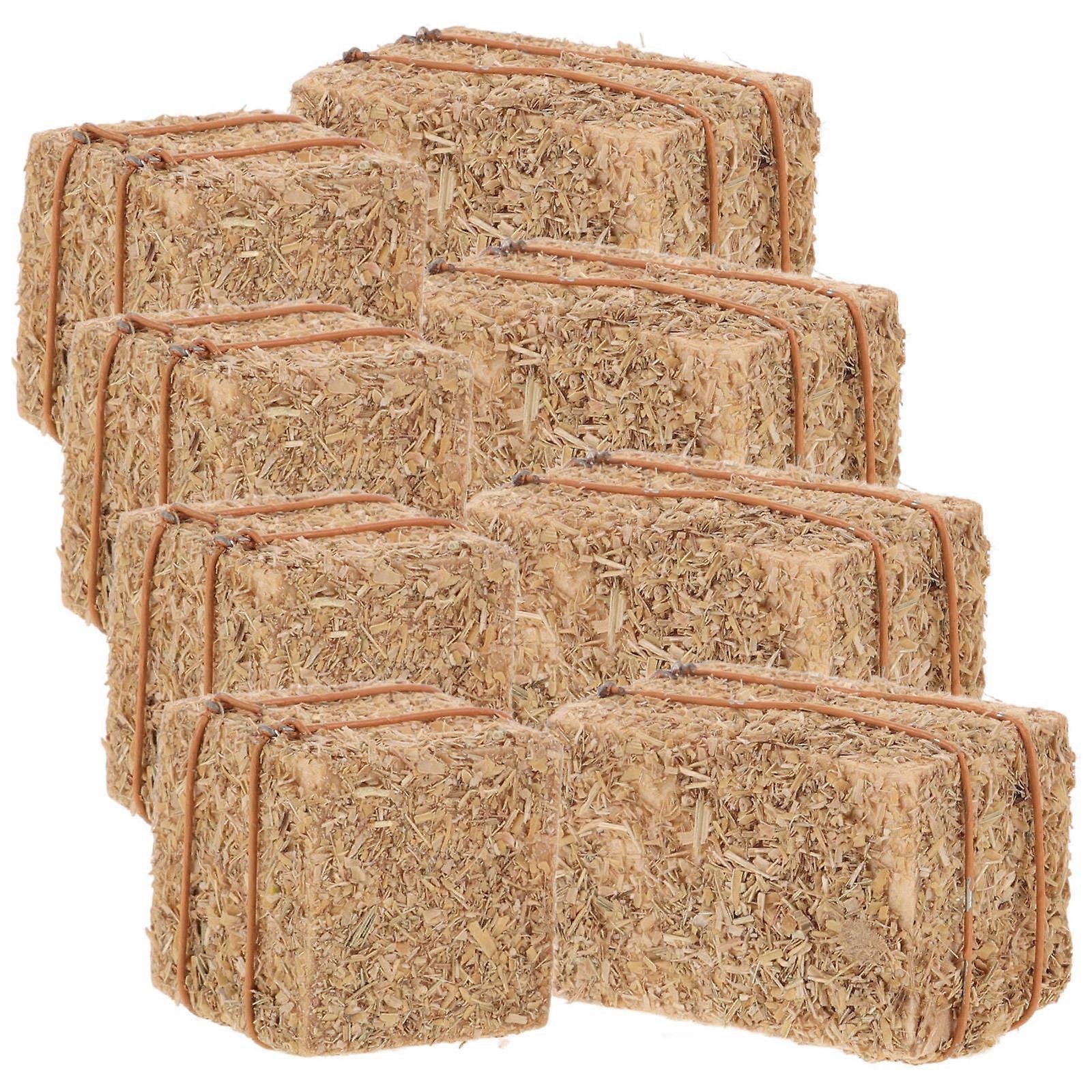 Mini Hay Bales Decoration for Table Realistic Faux Straw Bales for Decor Light Brown 8 Pieces