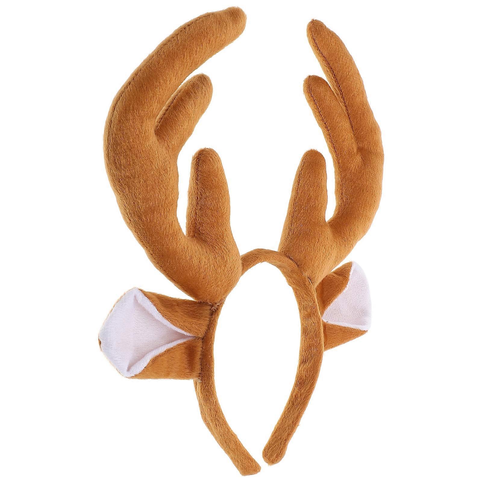 Plush Reindeer Antlers Hairband with Soft Deer Ears Elastic – Festive Christmas Party Headband for Adults, Comfortable Costume Accessory for Holiday