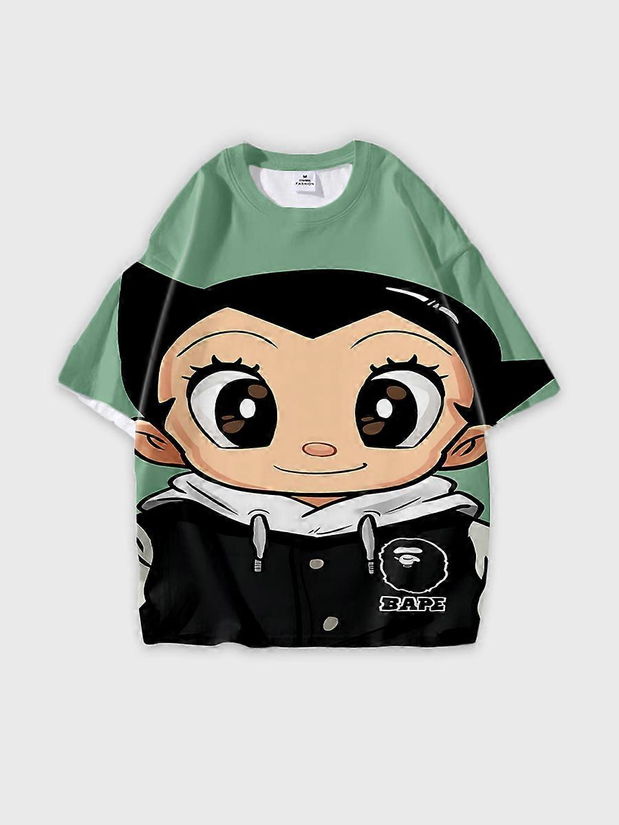 T-shirt round neck Cartoon Role Pattern loose short sleeve D828