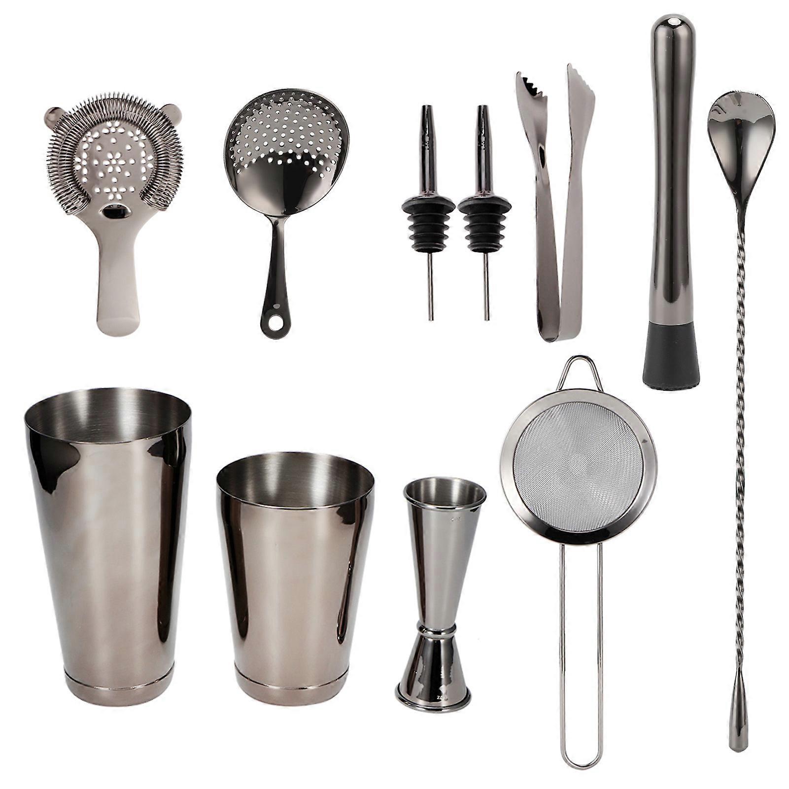 11PCS/Set Cocktail Shaker Set Bartender Kit Bartender Set Stainless Steel Barware for Home PartyRuthenium Black