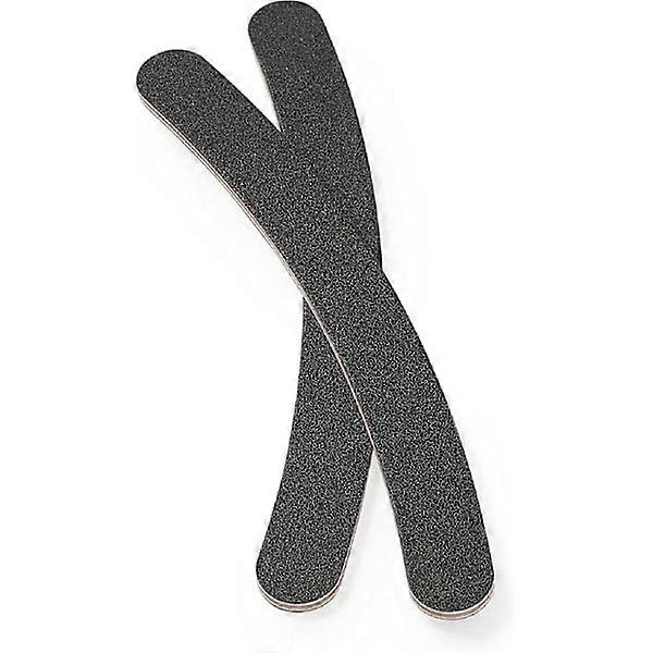 2-pack curved nail files, boomerang shape for easy use, black emery boards, natural and artificial nails, double-sided medium grit.