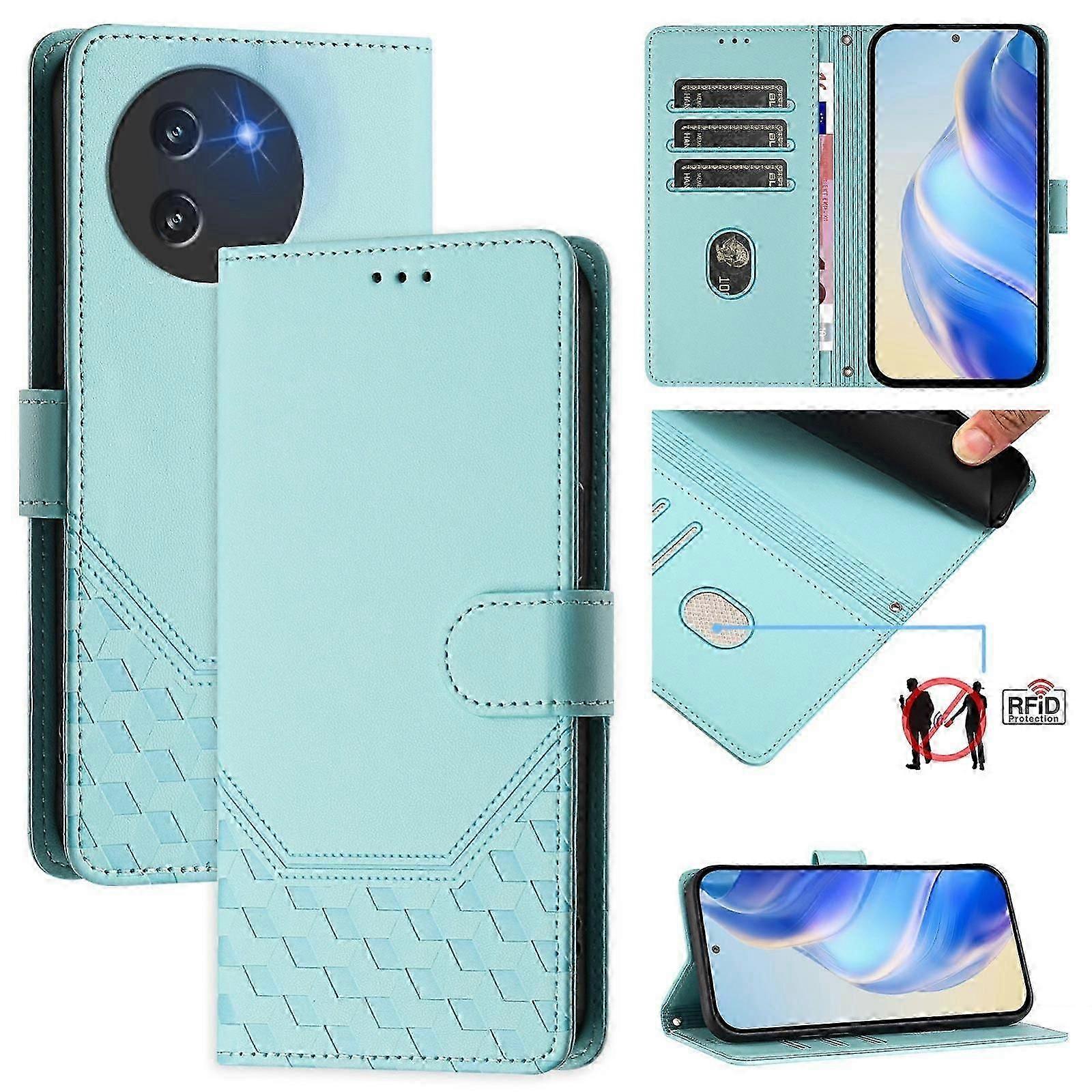 Honeycomb Embossing RFID Leather Phone Case For Doogee Note 59 / Note 59 Pro