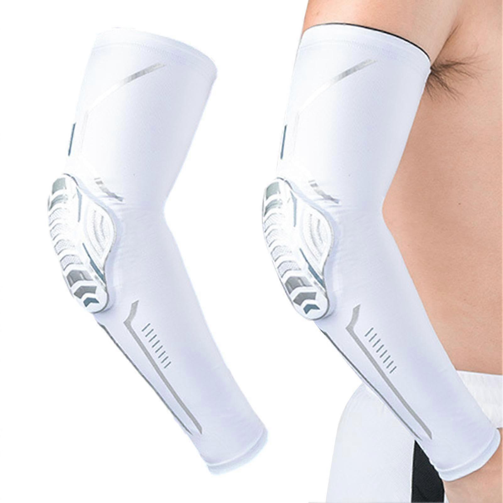 Football Arm Sleeve Padded XL - Breathable Compression Forearm Support Protector for Basketball, Volleyball, Riding, Football, White
