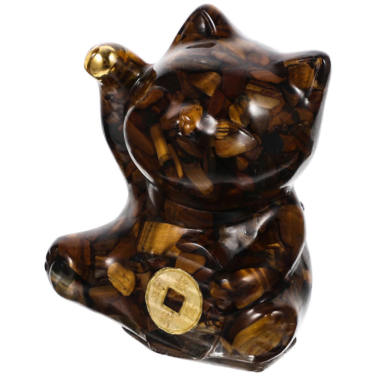 Resin Cat Statue Ornament Chinese Maneki Neko Figurine for Home Decor Unique Cat Decoration Present for Business Opening Vivid Design Material  
↓