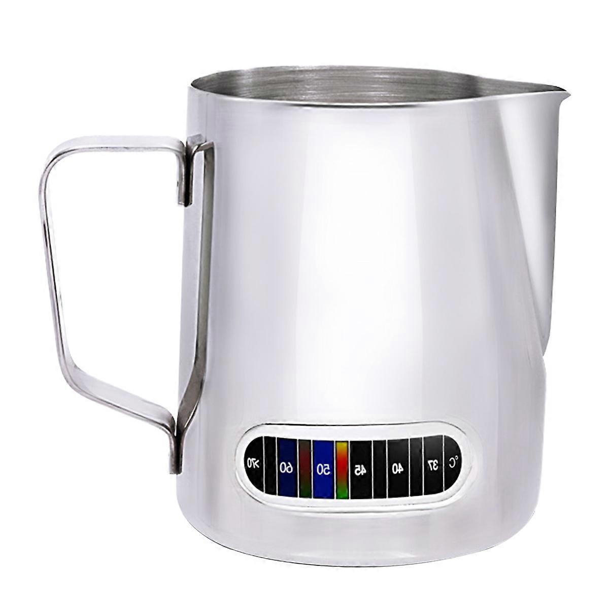 Thermometer Equipped Milk Frothing Cup Ideal For Home Use 12.8X11CM Silver Comfortable Handle For Measuring Liquids 1Set