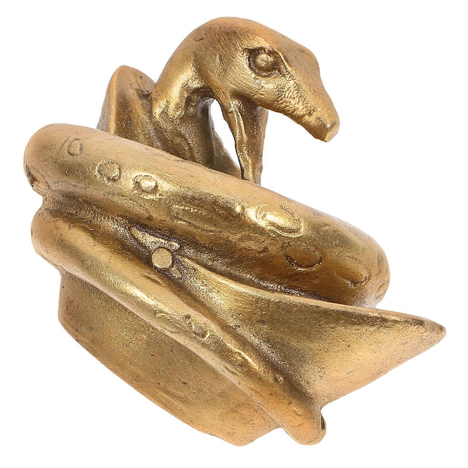 Brass Snake Statue for Decor Golden Color Stylish Appearance Miniature Metal Craft for Home Office Desk