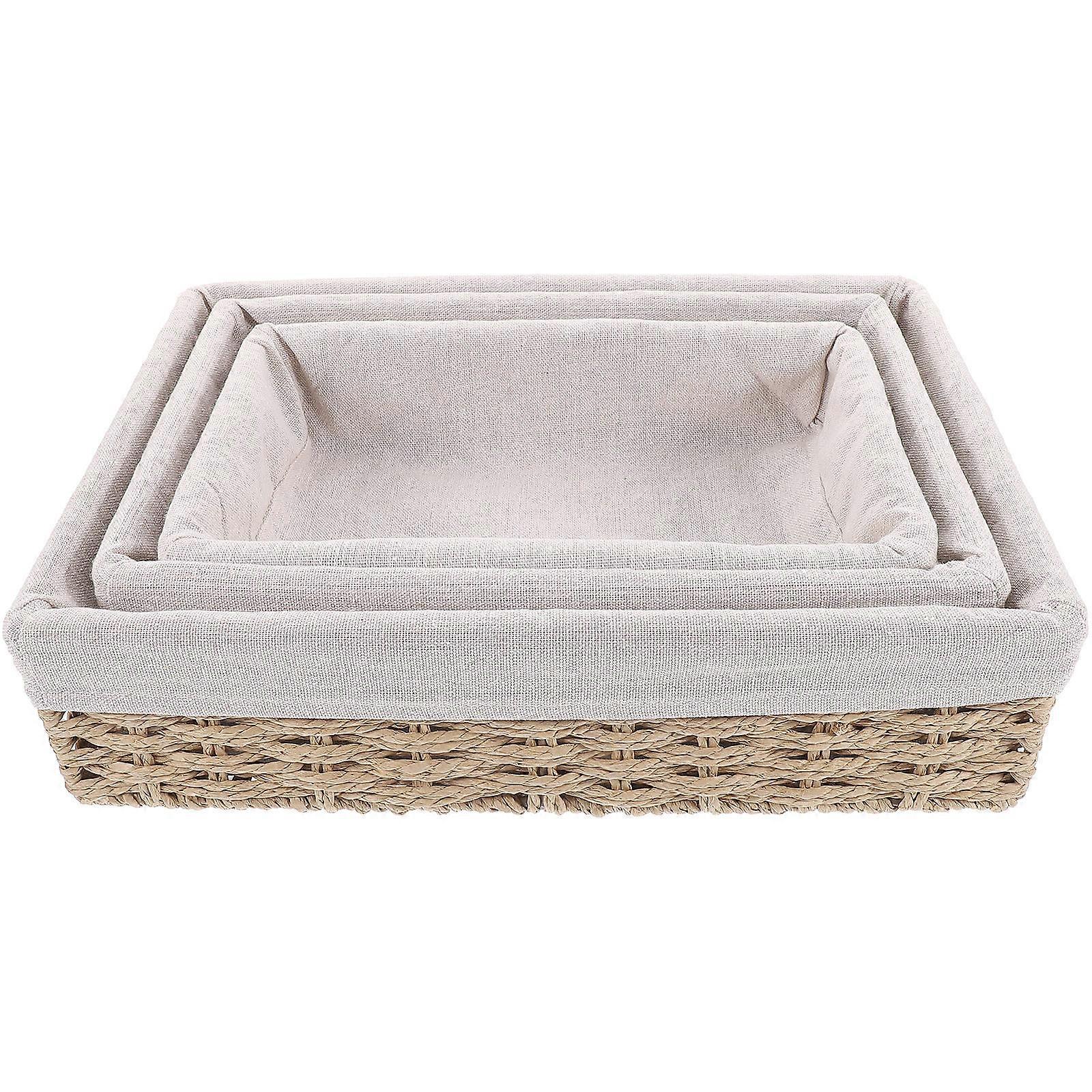 Beige Paper Rope Woven Storage Basket for Organizing Toys Sundries in Pantry Bedroom or Office 1 Set