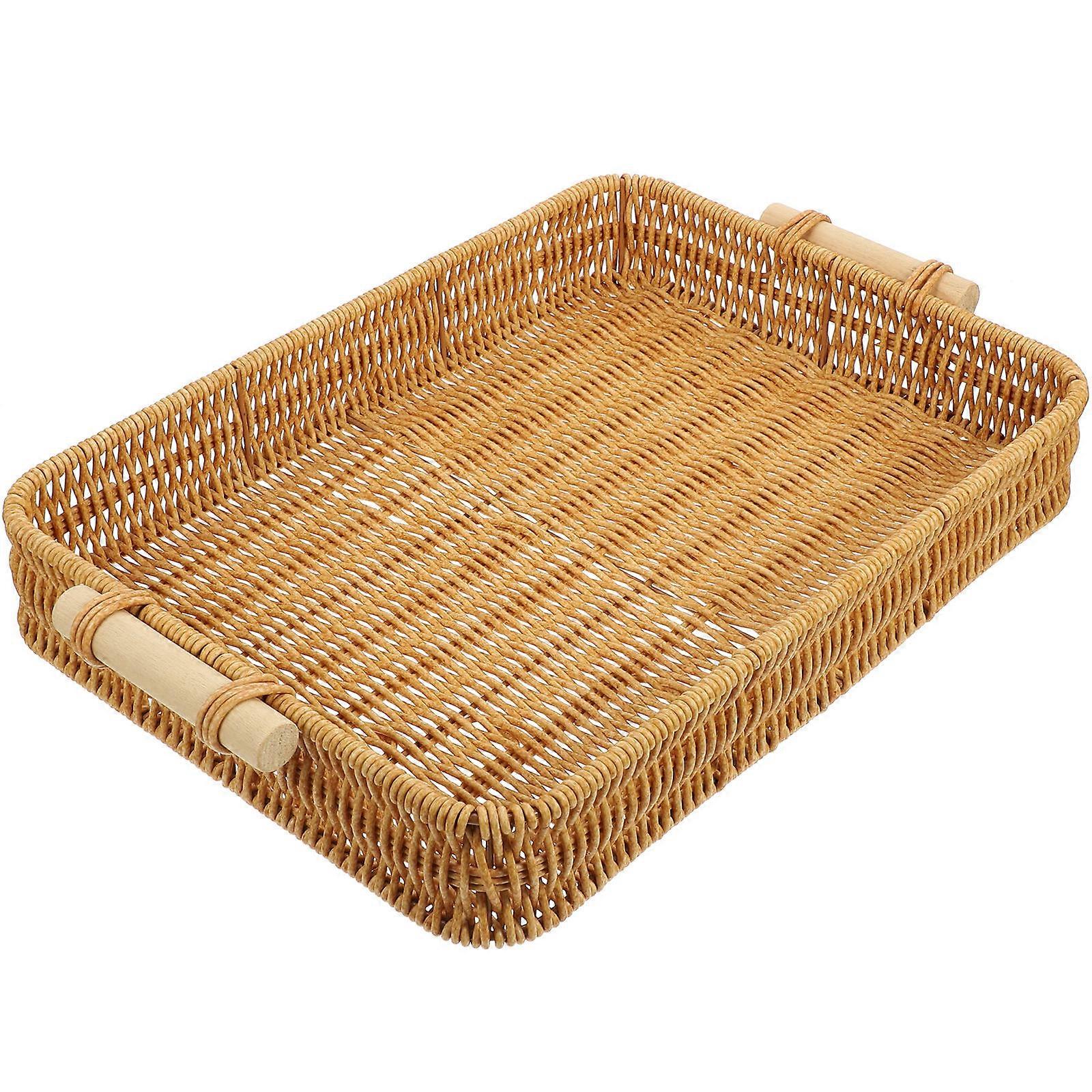 Hand Woven Bread Basket for Rustic Kitchen Storage Tray Fruit Food Breakfast Display 1 Set