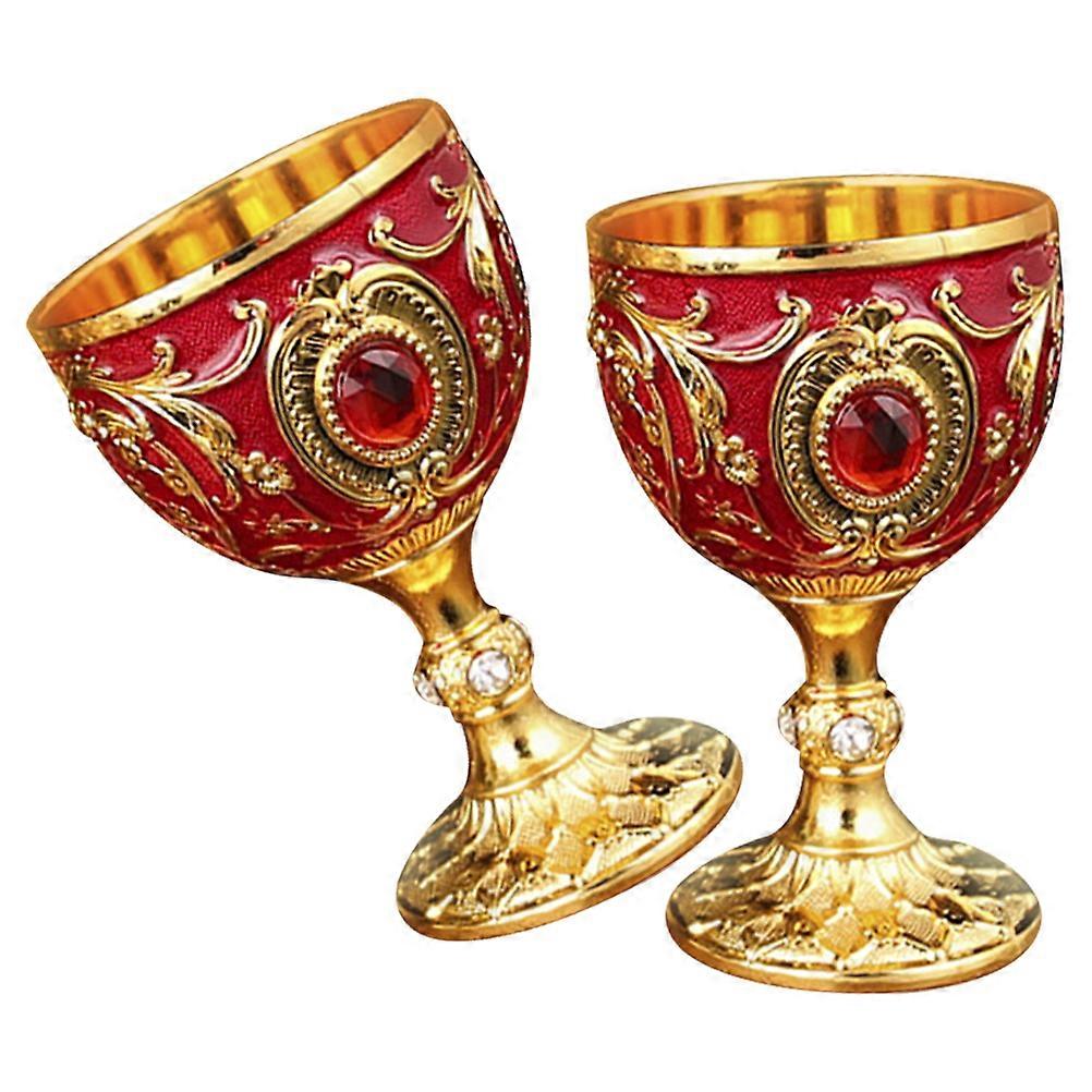 Red Aluminum Alloy Retro Liquor Cup Set for Outdoor Use Elegant and Reusable Small Drinking Cups 2 Pcs