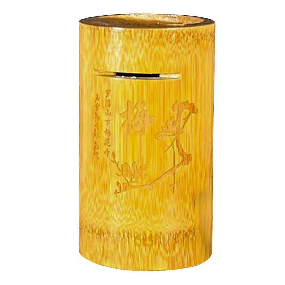 Bamboo Large Capacity Piggy Bank Coin Container Decorative Desktop Money Box for Home Storage Easy Clean Compact Multifunctional Cash Savings Can