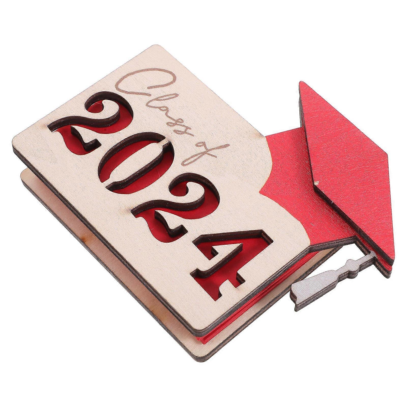 Wood Graduation Card Holder for Organize Red Color Wooden Construction 2024 Theme