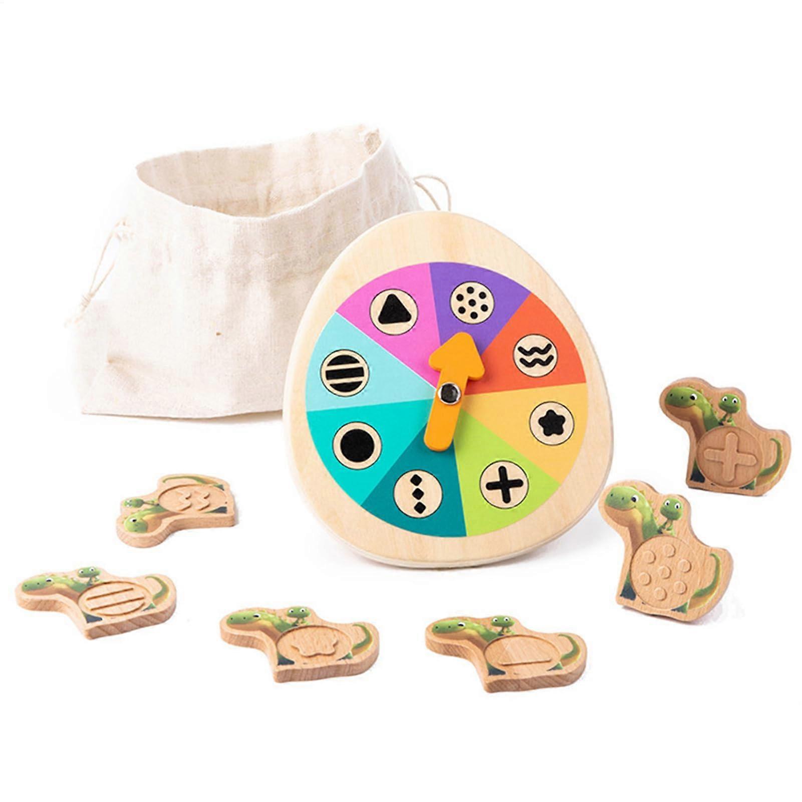 Wooden Educational Toys Dinosaur Shape Matching Game Turntable Puzzle Fine Motor Skills Hand-Eye Coordination Preschool