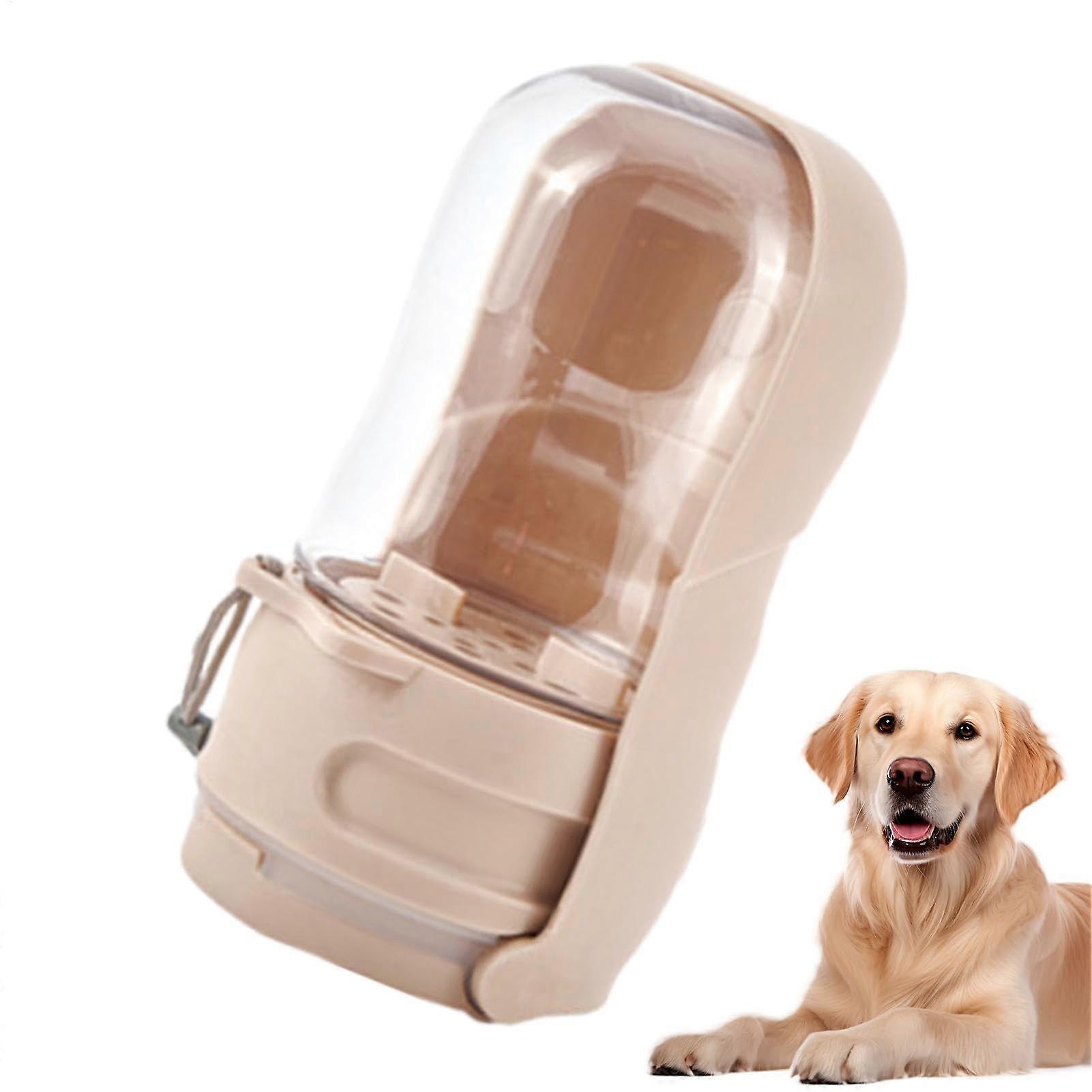 2-In-1 Dog Water Bottle And Travel Bowl With Activated Carbon Filter, Leak-Proof For Walking, Khaki, Small