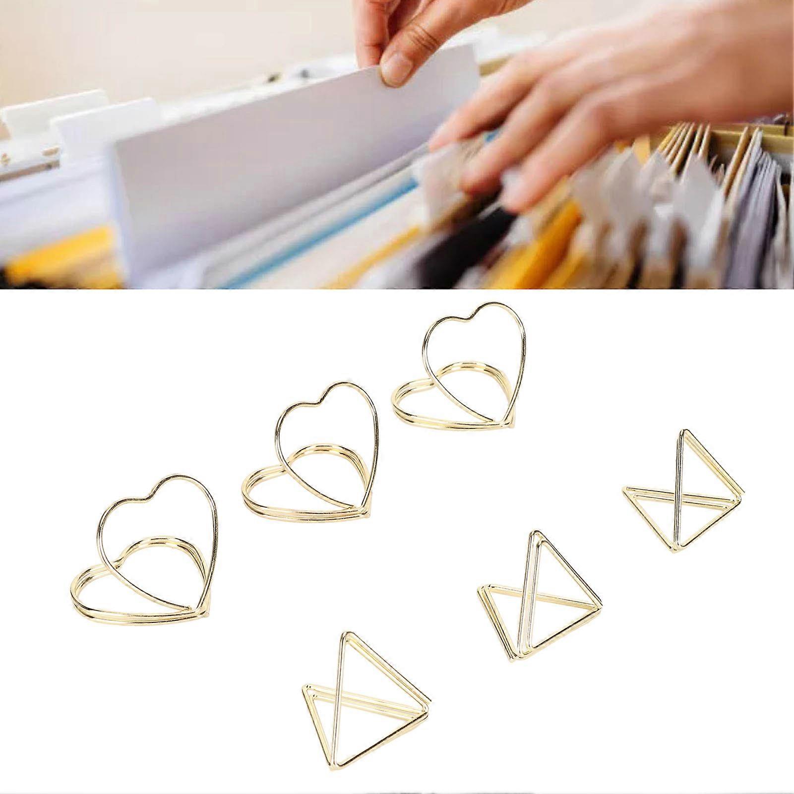 30Pcs Cute Paper Clips Triangular Heart Shaped Durable Metal Rustproof Fancy Paperclips for School Office Family 