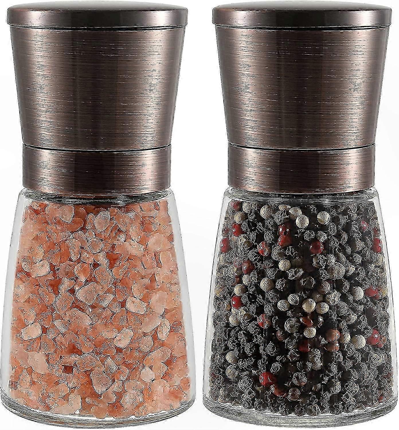 Bronze Brass Style Salt and Pepper Mill Set, Elegant Refillable Spice Grinder Pair