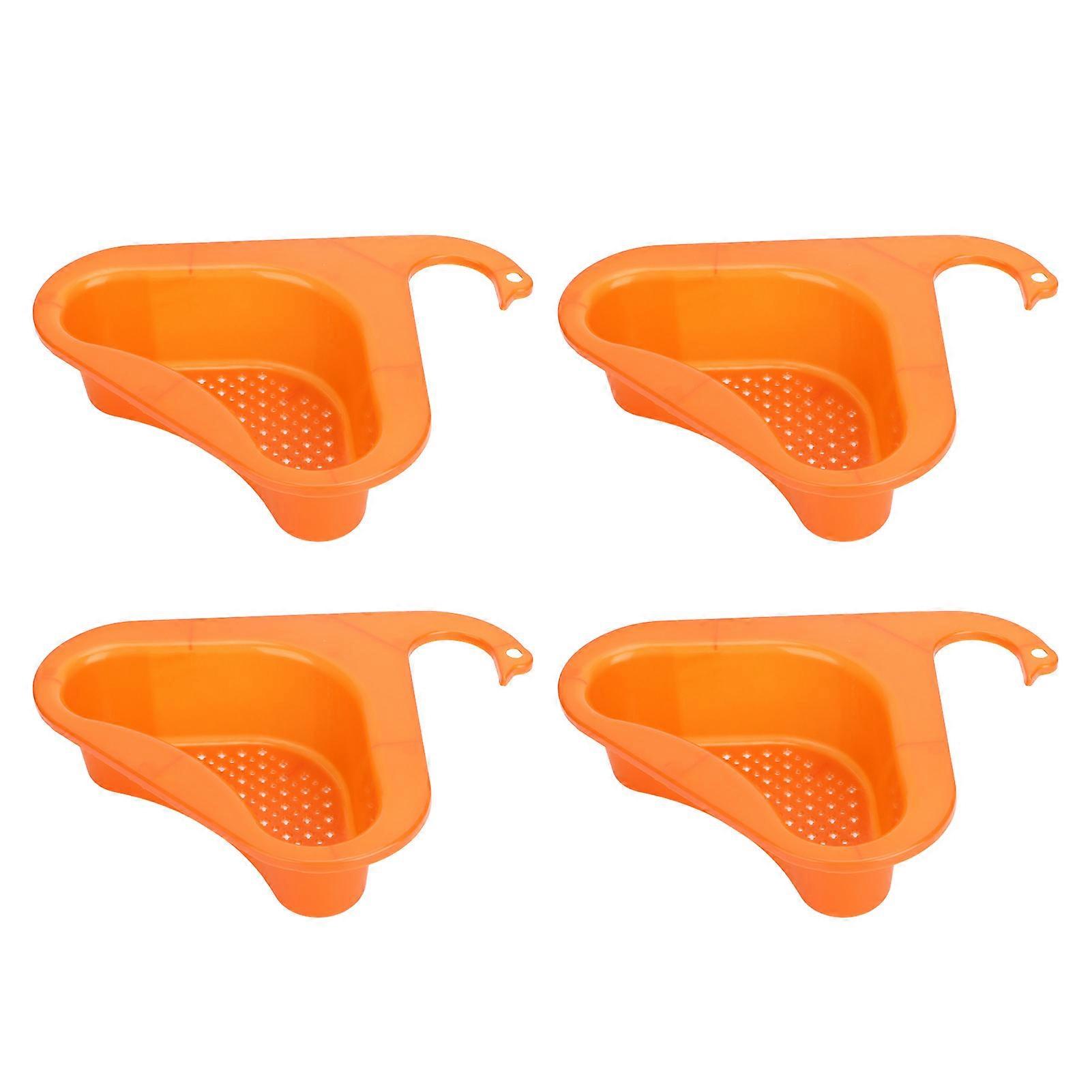4pcs Drain Basket Multifunctional Triangular Sink Strainer Basket for Soap Toothbrush Sponge FruitRose Orange 