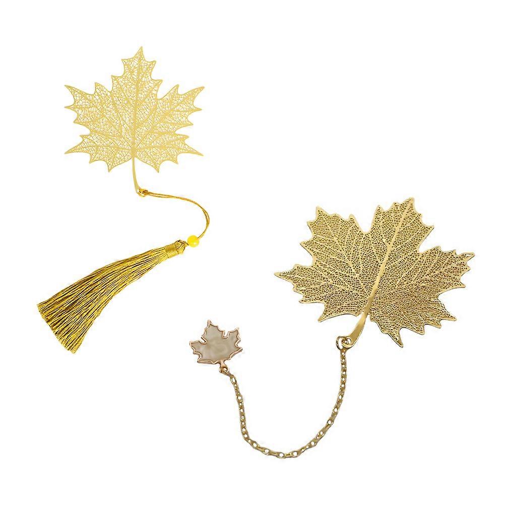 2Pcs Brass Hollow out Maple Leaf Bookmarks Page Markers