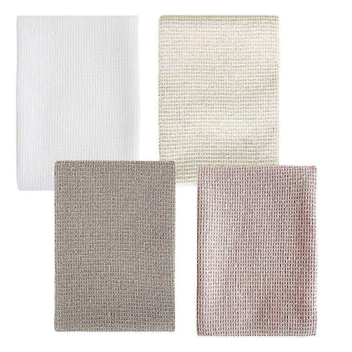 4-osainen puuvillainen keittiöpyyhesetti - flanellikeittiöpyyhkeet ja nopeasti kuivuvat vohvelikudokset - ympäristöystävällinen ja uudelleenkäytettävä