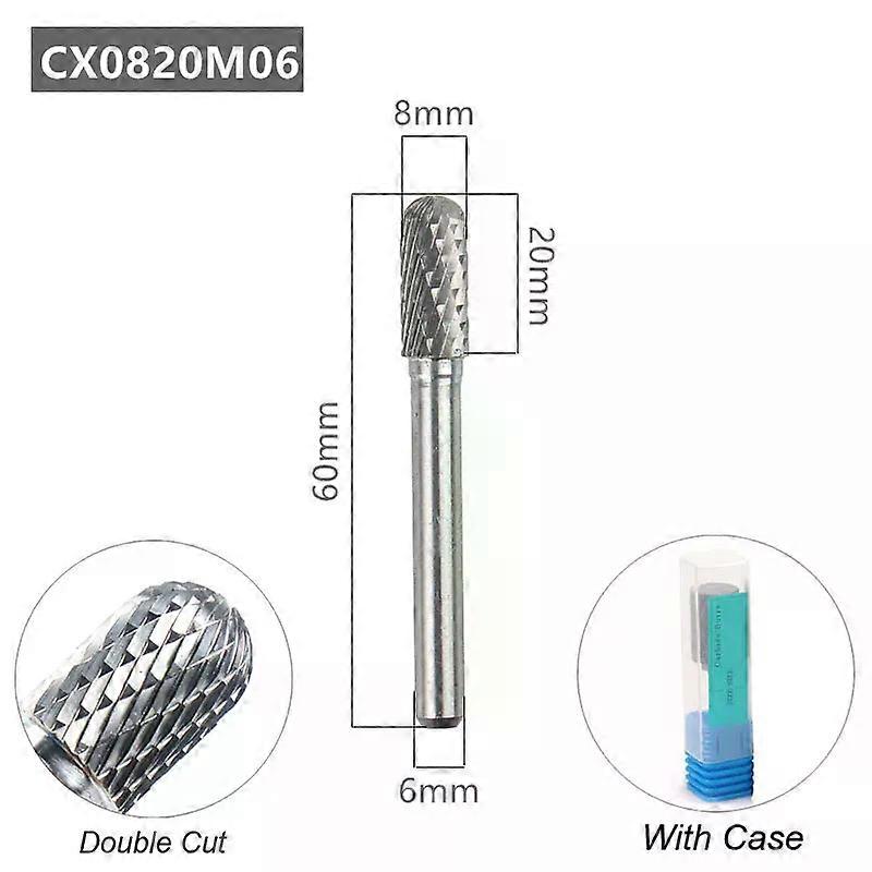 Tungsten Carbide Rotary File Burr Style C Ball Nose Cylinder 6mm 1/4 Shank Mould Carving Tools Single Cut Milling Cutter Metal