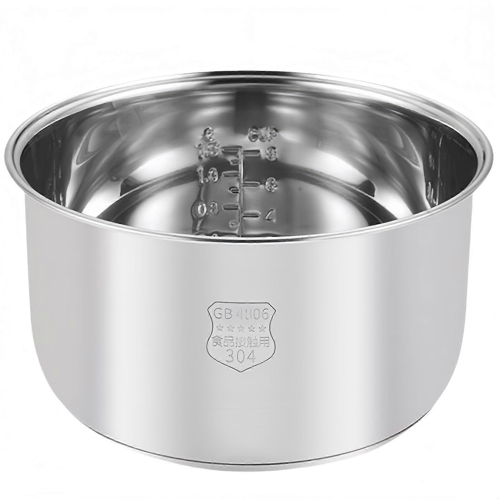 304 Stainless Steel Rice Cooker Liner Replacement Parts Compatible with Midea Electric Pressure Cooker 5L Uncoated Triple Layer Composite Bottom