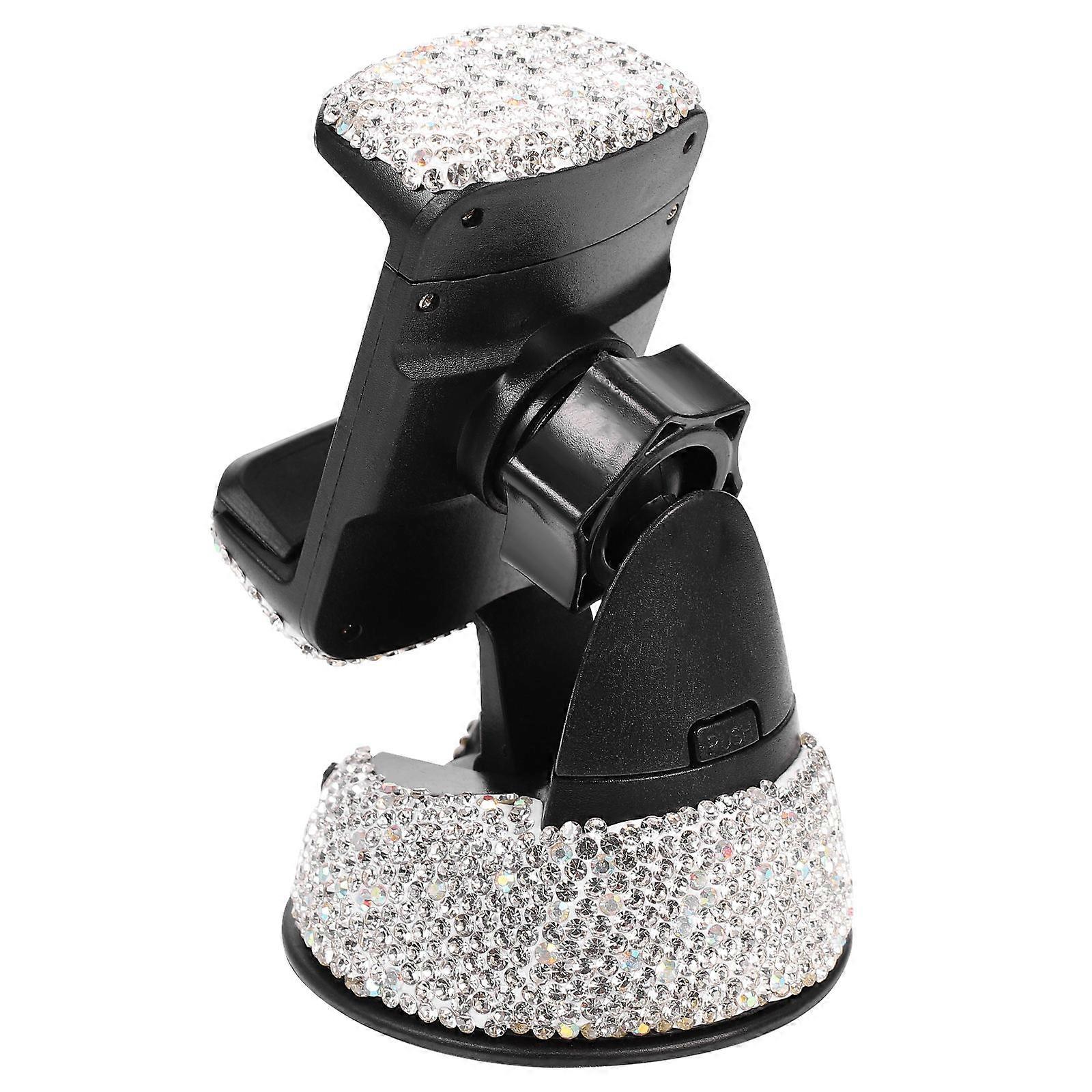 Rhinestone Dashboard Mobile Phone Rack for Car Use Abs White Material with Suction Cup Mount 1Pcs