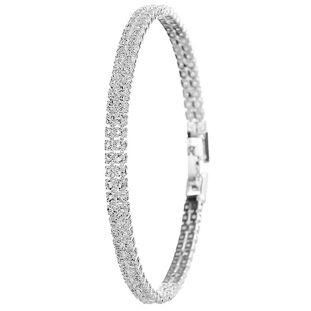 Kids Shiny Zircon Bracelet with Double Row Design Made of Alloy in Silver Color for Wearing 1Pc