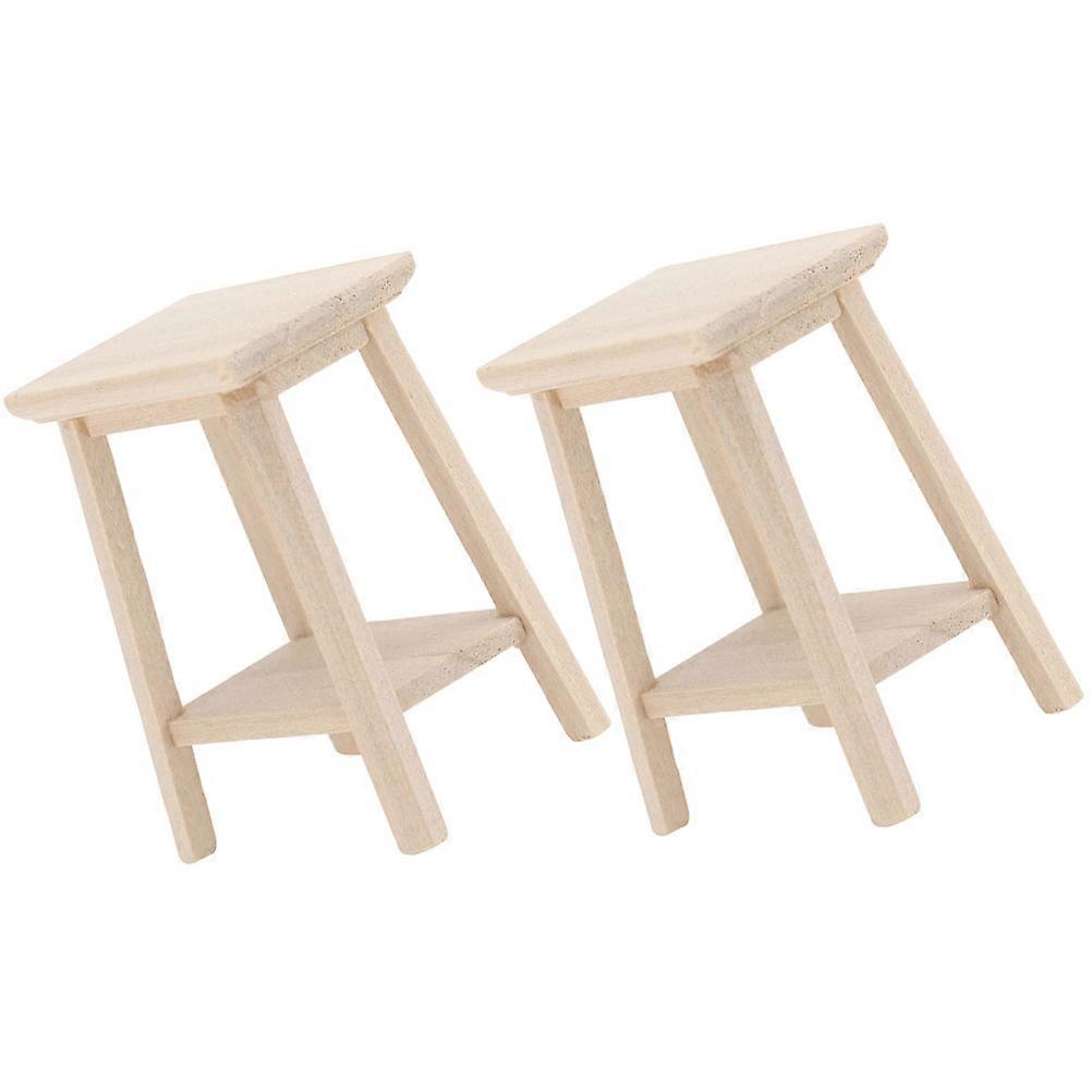 Beige Miniature Stool for Decor Synthetic Material Smooth Surface Realistic Shape 2 Pieces
