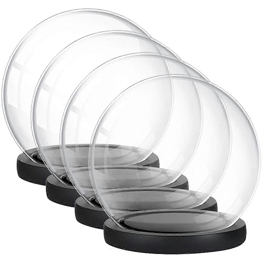 Clear Glass Dome Cloche 4Pcs Dust-proof Glass Keepsake Dome With Wooden Base For Indoor Decoration Accessory