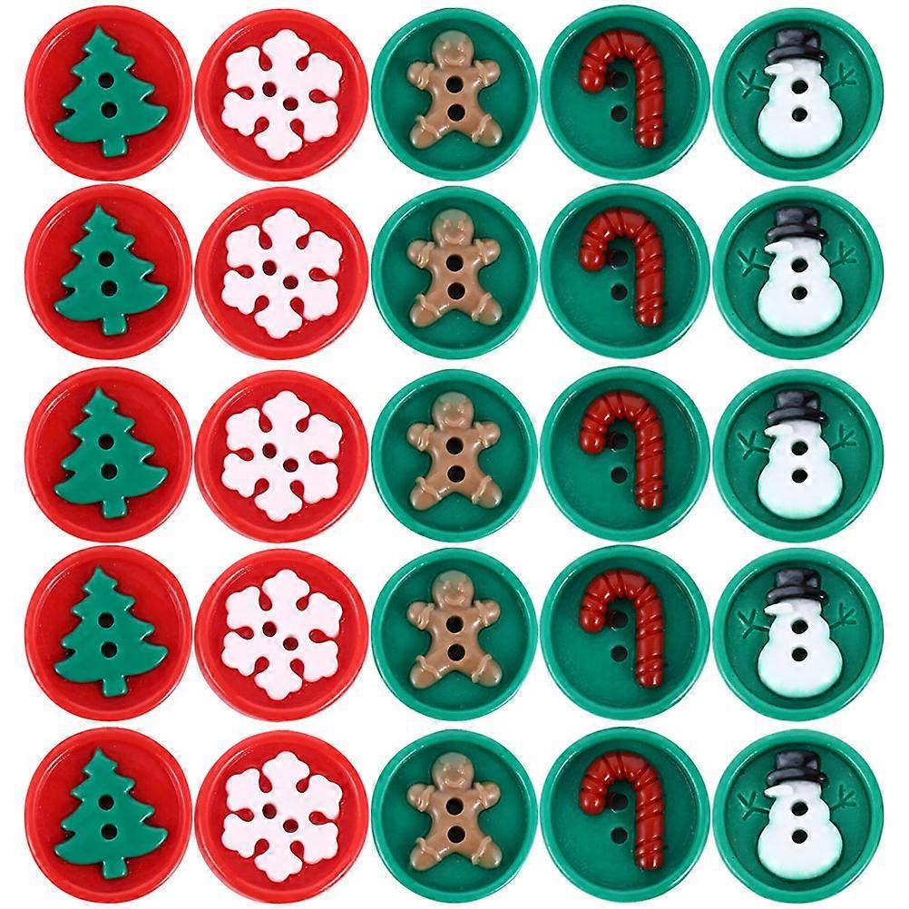 30pcs Cute Resin Christmas Buttons – Adorable Snowman & Tree Designs for DIY Crafts, Sewing, and Handmade Decor Projects