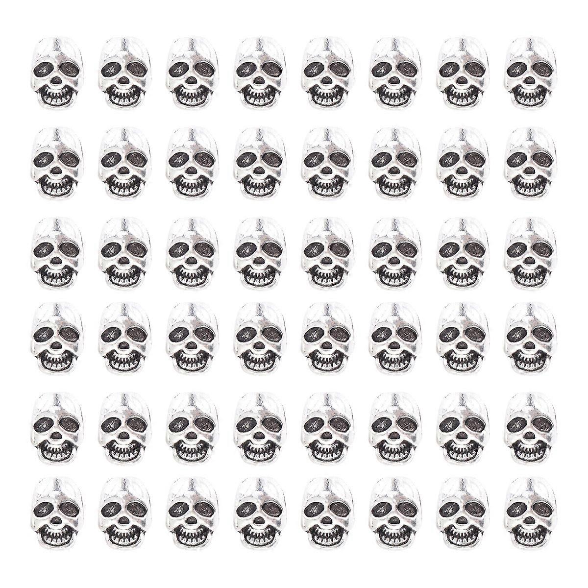 50Pcs DIY Jewelry Making Skull Beads 1X0.6Cm Silver Alloy Simple Design For Crafts And DIY Enthusiasts Activities