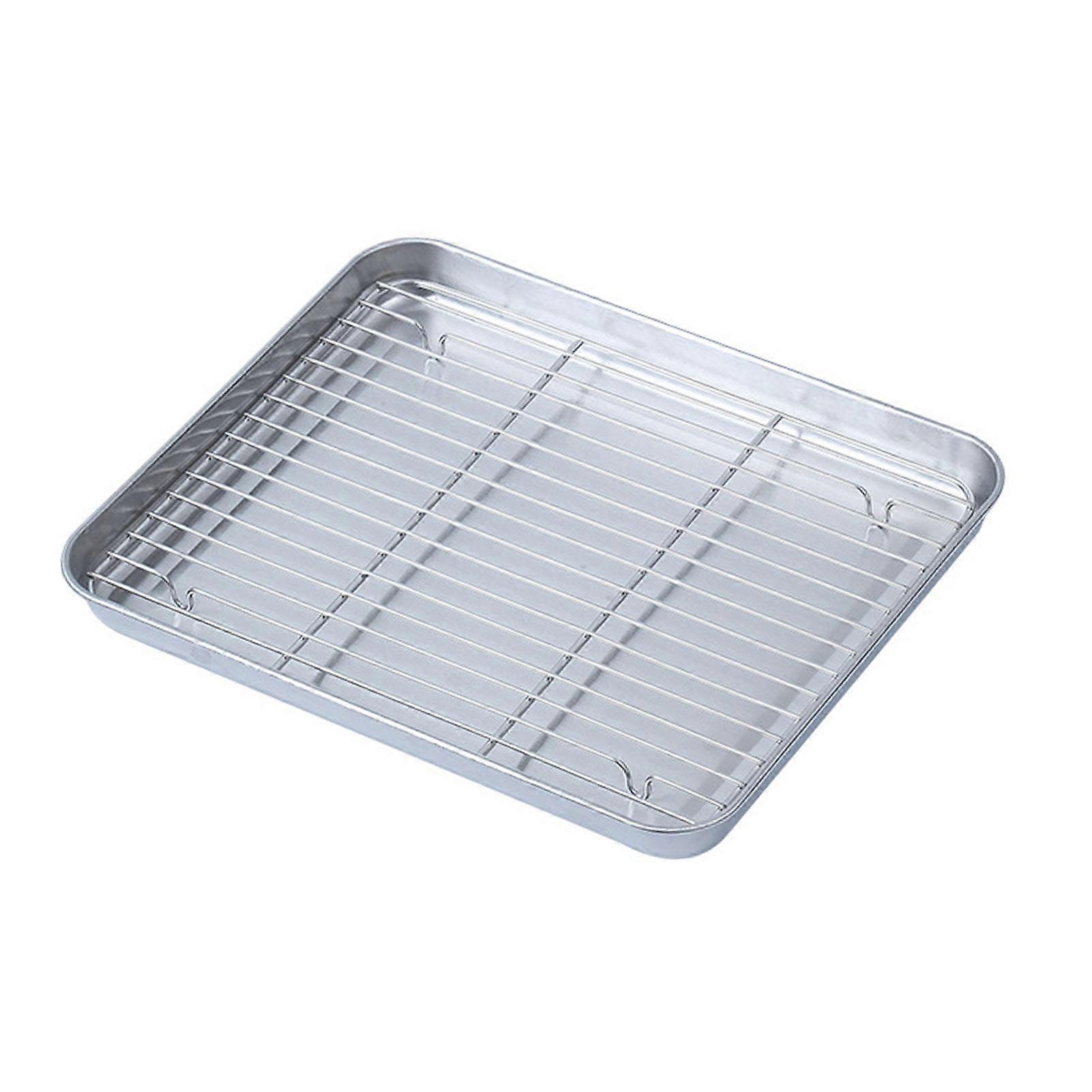 Stainless Steel Baking Tray Thickened Multifunctional Easy to Clean Draining Baking Pan with Mesh Rack for Kitchen Small with Rack